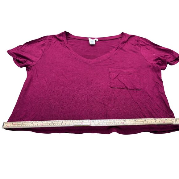 Bozzolo Womens V-Neck Cropped T-Shirt S Rayon/Spandex Blend Burgundy - Picture 7 of 10